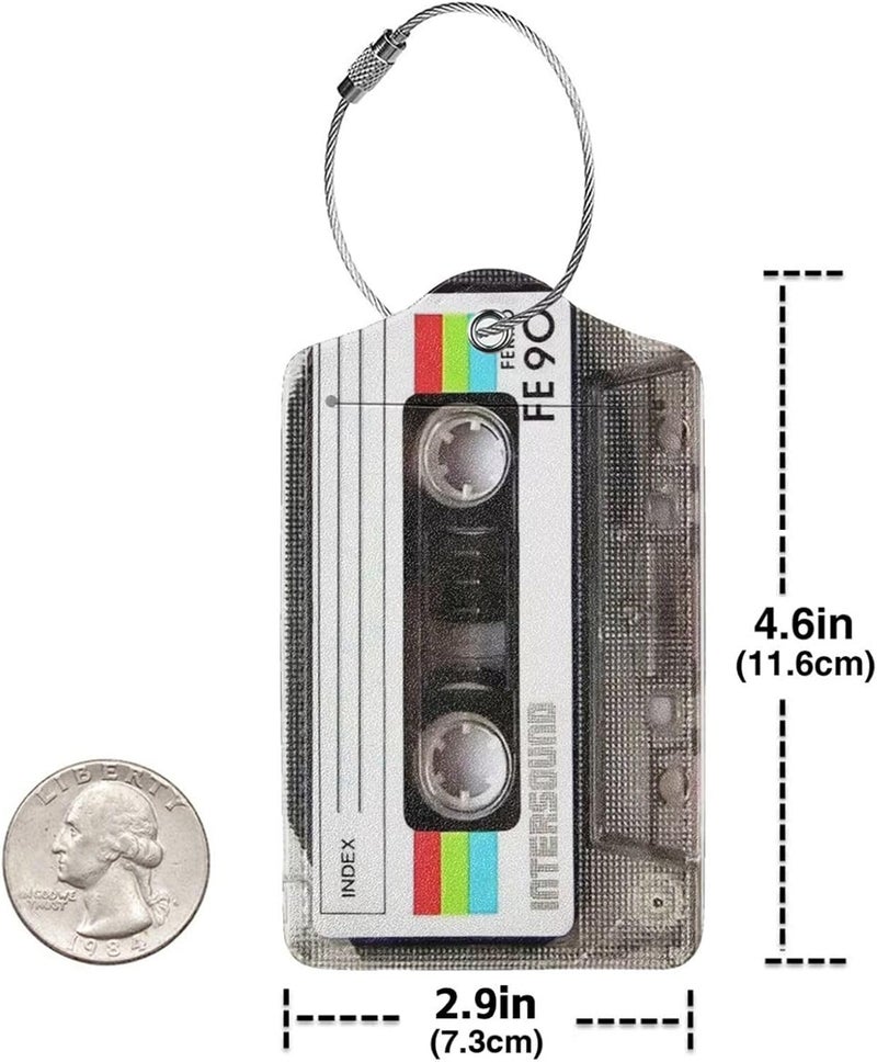 GACCAP 2 Pack Luggage Tags for Suitcase, Privacy Cover ID Label with Stainless Steel and Address Card for Travel Bag Backpack Cruise Ship Essentials Tag Women Men - Retro Cassette Tape - Image 4